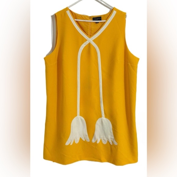 Victoria Beckham 3X Dress Yellow Sleeveless Shift Tulip Applique Retro Mod Style - Picture 2 of 9